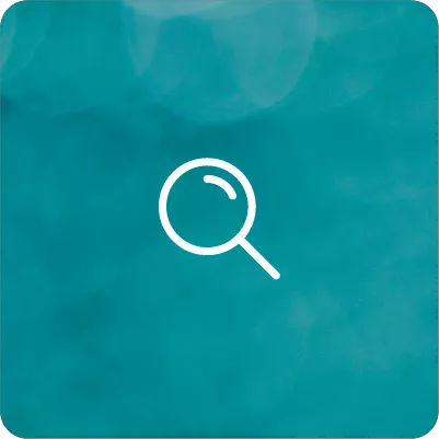 Blue bokeh background with magnifying glass icon