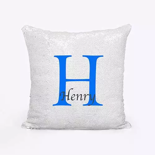 Personalised Sequin Magic Cushion For Him - Initial H and Name
