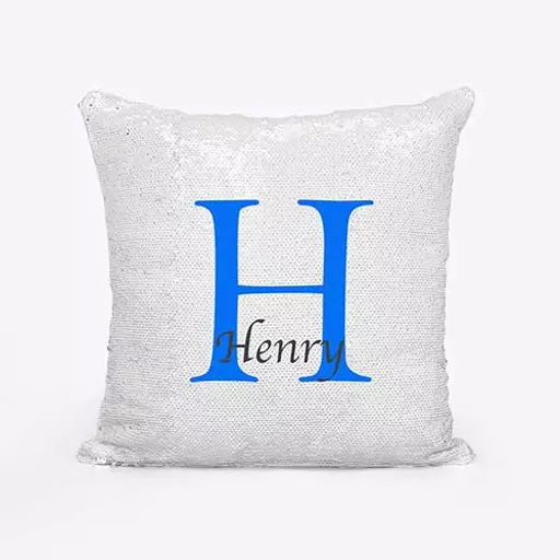 Custom Magic sequin cushion for him. Unique hidden surprise name gift