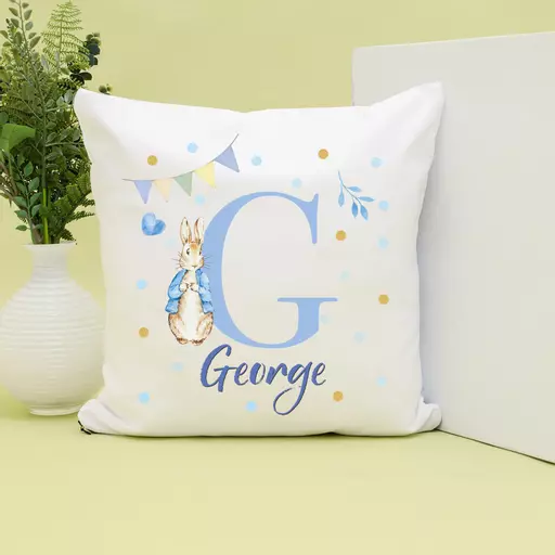 Personalised Blue Easter Bunny Cushion