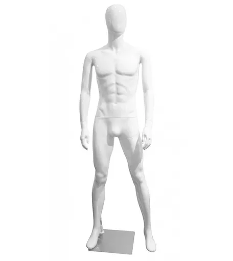 Gloss White Male Faceless Mannequin - Legs Astride