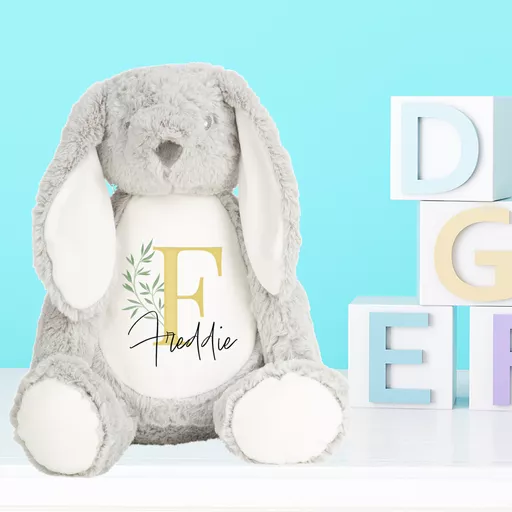 Bunny Rabbit Plush Soft Toy with Yellow Initial