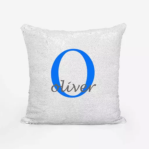 Personalised Sequin Magic Cushion For Him – Custom Initial "O" & Name Gift