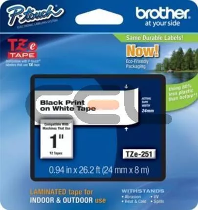 Brother TZE-251CIV DirectLabel black on white Laminat 24mm x 8m for Brother P-Touch TZ 3.5-24mm/HSE/36mm/6-24mm/6-36mm