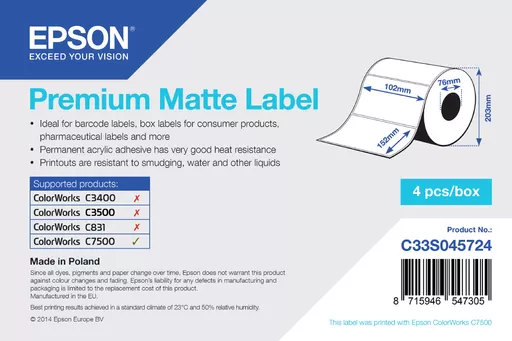 Epson Premium Matte Label - Die-cut Roll: 102mm x 152mm, 800 labels