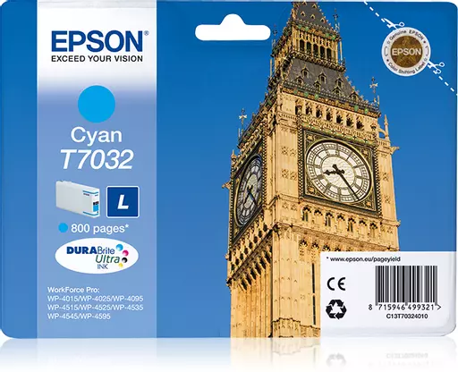 Epson C13T70324010/T7032 Ink cartridge cyan, 800 pages ISO/IEC 24711 9,6ml for Epson WP 4015/4025