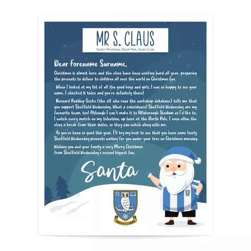 Sheffield Wednesday FC Personalised Letter from Santa