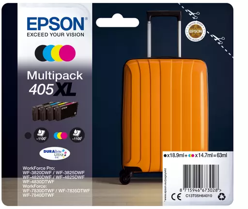 Epson C13T05H64020/405XL Ink cartridge multi pack Bk,C,M,Y high-capacity Blister Acustic Magnetic 18,9ml + 3x14,7ml Pack=4 for Epson WF-3820/7830