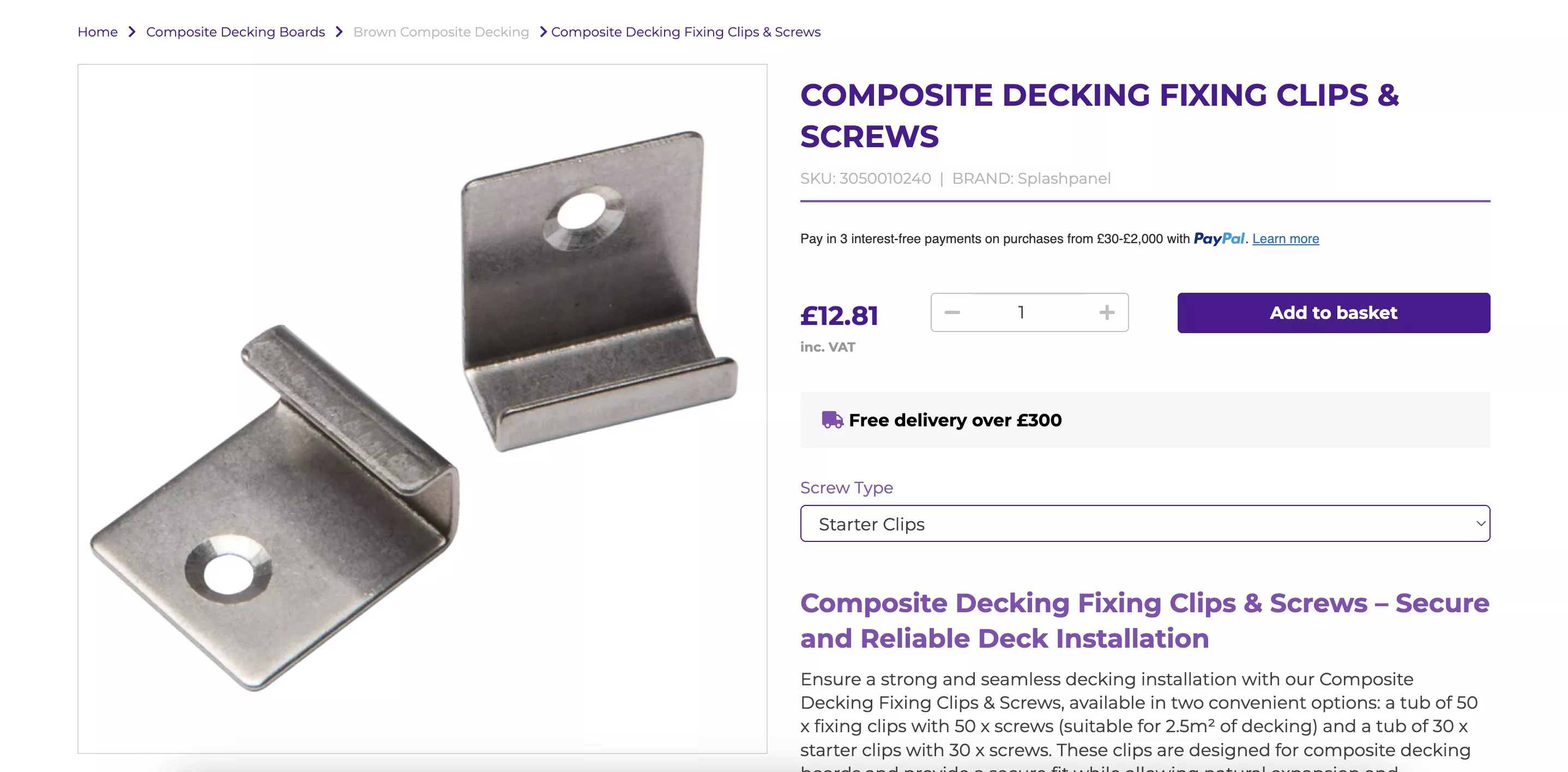 screenshot of Building Plastics Online product page