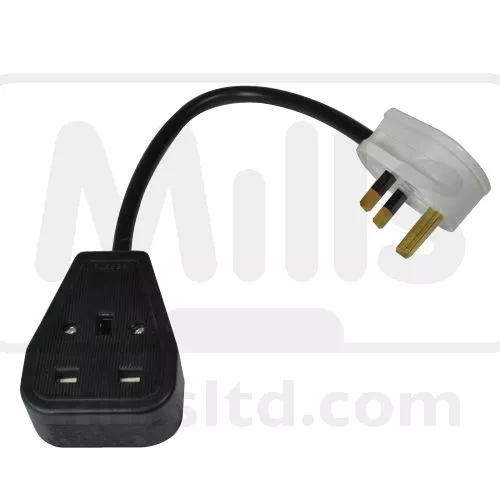 Meter Leads - UK 13A Blk Skt  200mm Blk 3 Core Flex UK 13A Non Standard Plug NTL-Mains Test Lead 13A T Earth Plug