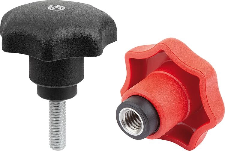 K1811 - Safety Lock Star Knobs With Steel & Stainless Steel Threads M4-M10