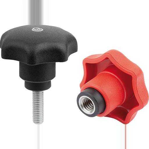 K1811 - Safety Lock Star Knobs With Steel & Stainless Steel Threads M4-M10