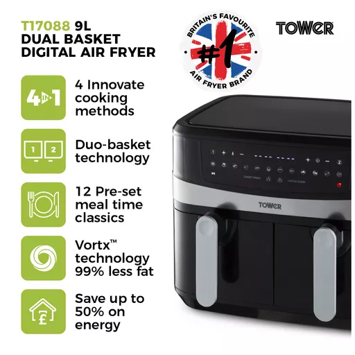 AIR FRYER TOWER 9L DUAL DRAWER