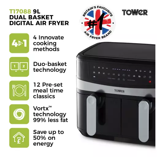 Tower T17088 Vortx 9L Duo Basket Air Fryer – GradenLover