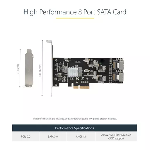 StarTech.com 8 Port SATA PCIe Card - PCI Express 6Gbps SATA Expansion Adapter Card with 4 Host Controllers - SATA PCIe Controller Card - PCI-e x4 Gen 2 to SATA III - SATA HDD/SSD