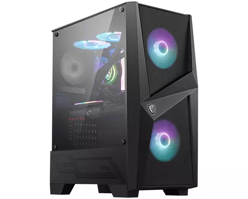 MSI MAG FORGE 100R Mid Tower Gaming Computer Case 'Black, 2x 120mm ARGB PWM Fan, 1x 120mm Fan, 1-6 ARGB Hub, Mystic Light Sync, Tempered Glass Panel, ATX, mATX, mini-ITX'