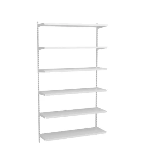 1980mm White Twin Slot Shelving Kit with 6 x 100cm White Metal Shelves