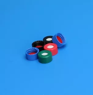 Screw cap 9 mm R.A.M. ribbed royal blue bonded PTFE
