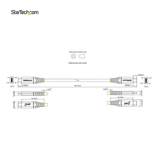 StarTech.com 20" (50cm) USB C Cable 10Gbps - USB 3.1/3.2 Gen 2 Type-C Cable - 100W (5A) Power Delivery Charging, DP Alt Mode - USB-C Cord for USB-C Laptop/Phone/Device - Charge/Sync