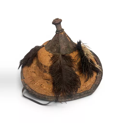 Traditional West African Fulani Feathered Straw and Leather Hat