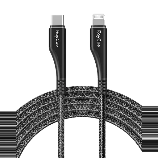 RayCue - 1.2m (27W) USB-C to MFi Lightning Nylon Braided Cable - Black