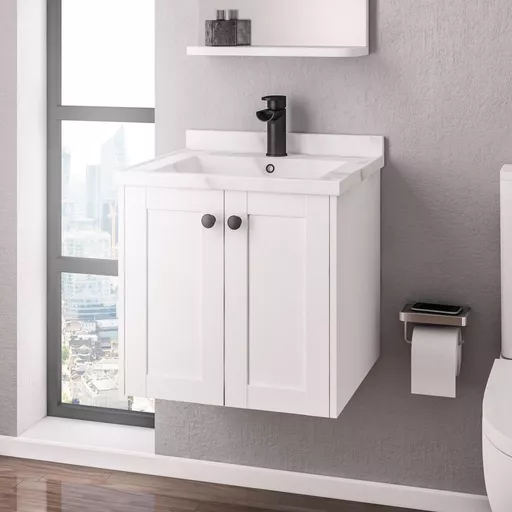 Hardwick 50CM 2 Door Square Wall Hung Basin Vanity Unit - Matt White