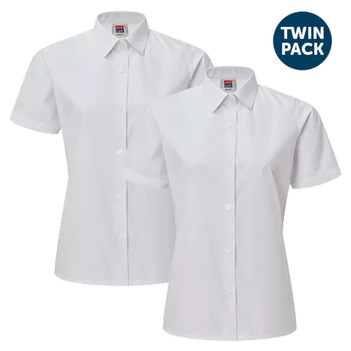 Back to School Basics JUNIOR Girls Eco Short Sleeve Revere Collar School 2 Pack