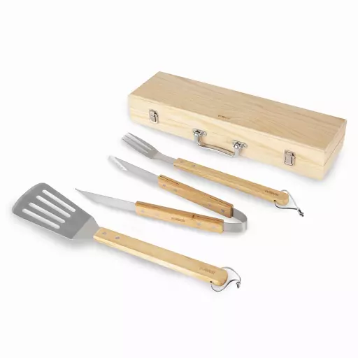 4 Piece Wooden BBQ Tools Set