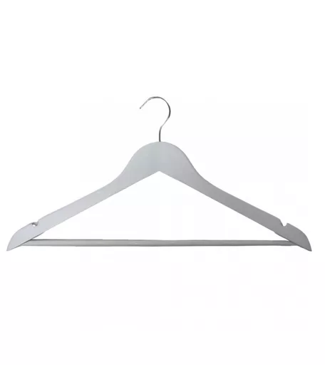 White Wishbone Wooden Hangers with Trouser Bar - 445mm - Box of 50