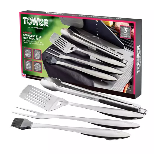 4 Piece Stainless Steel BBQ Tools Set