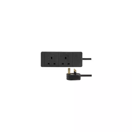 2 Gang UK Mains Extension Lead, Black