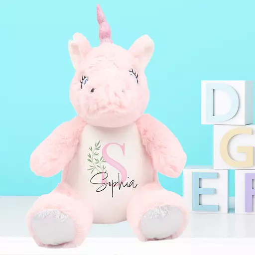 Unicorn Pink Initial Plush Soft Toy