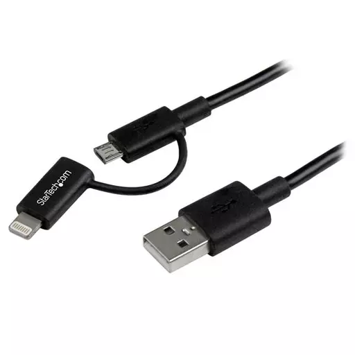 StarTech.com 1 m (3 ft.) 2 in 1 Charging Cable - USB to Lightning or Micro-USB for iPhone / iPad / iPod / Android - Apple MFi Certified - Multi Phone Charger - USB 2.0