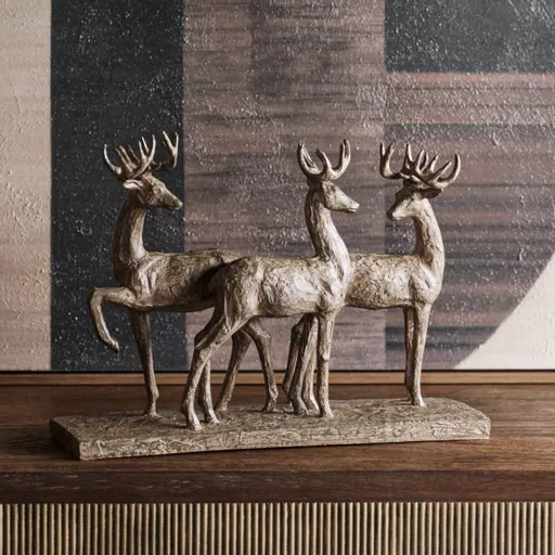 Trio of Stags Sculpture, Rustic Bronze