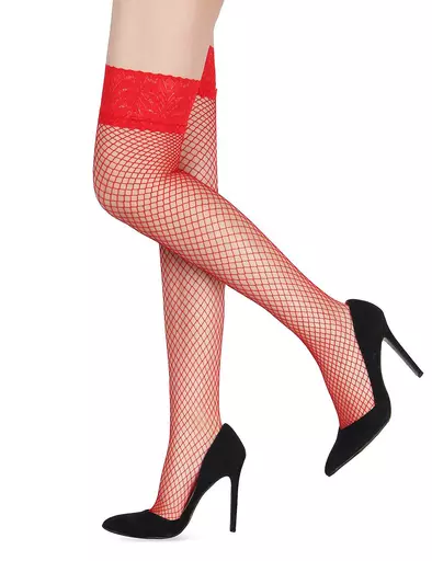 Sexy Red Fishnet Hold Up Stockings