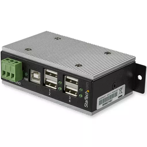 StarTech.com 4-Port USB 2.0 Hub - Metal Industrial USB-A Hub with ESD & 350W Surge Protection - Extended Operating Temp -40 to 185°F - Din Rail/Wall/Desk Mountable - USB Expander Hub