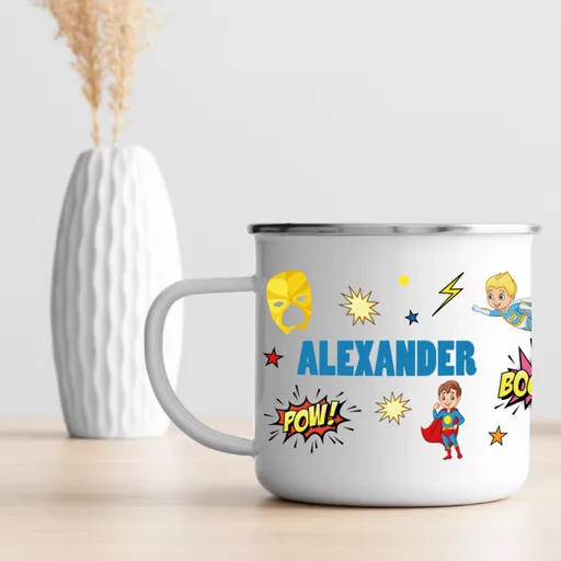 Personalised Superhero Enamel Mug