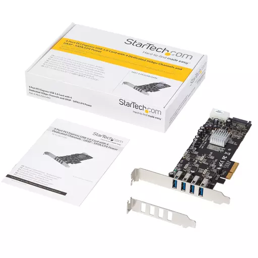 StarTech.com 4 Port USB 3.0 PCIe Card w/ 4 Dedicated 5Gbps Channels (USB 3.1 Gen 1) - UASP - SATA / LP4 Power - PCI Express Adapter Card