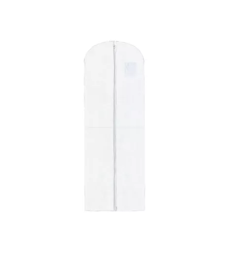 White Fabric Gown Dress Cover with Center Bar & Adjustable Strap