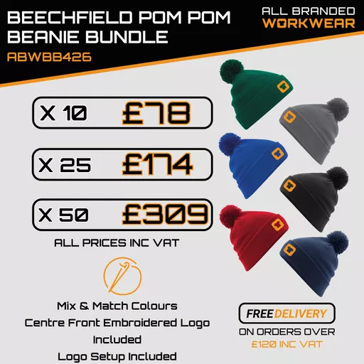 Beechfield Original Pom Pom Embroidered Beanie Bundles
