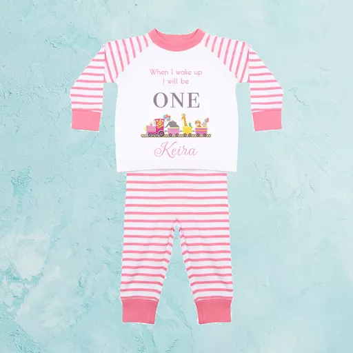 Personalised When I Wake Up Pink Train Pyjamas