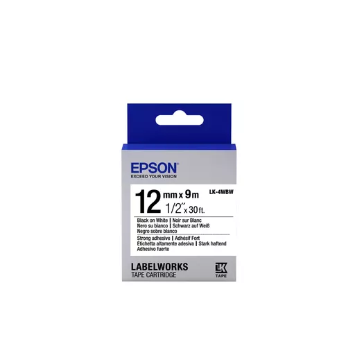 Epson C53S654016/LK-4WBW Ribbon black on white extra adhesive 12mm x 9m for Epson LabelWorks 4-18mm/36mm/6-12mm/6-18mm/6-24mm