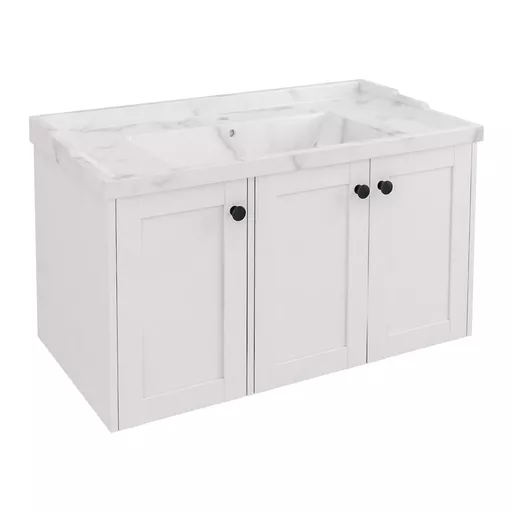 Hardwick 90CM 3 Door Square Wall Hung Basin Vanity Unit - Matt White