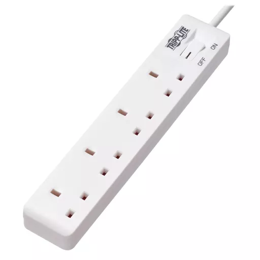 Tripp Lite PS4B18 4-Outlet Power Strip - British BS1363A Outlets, 220-250V AC, 13A, 1.8 m Cord, BS1363A Plug, White