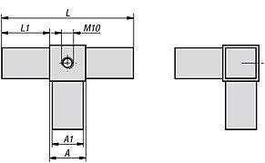 Tube Connector Plug. 4 Way With Tapped Bush. To Suit 25mm Square Tube. Plastic.