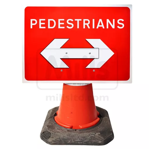 Mills Pedestrians Keep Left / Right Reversible Cone Sign - 650mm x 450mm