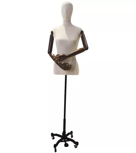 Articulated Armed Female Vintage Mannequin on Black Stand