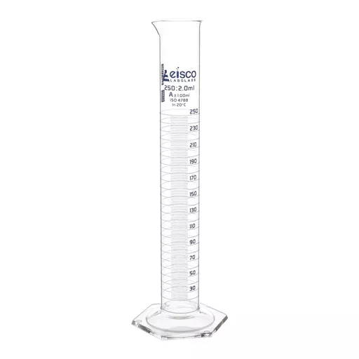 Cylinder Meas. Boro. Hex. Base 250ml Class A Blue Grad. PK/2