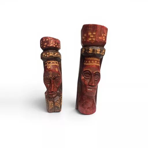 Jamaica Hand Carved Ironwood Tiki Statues pair