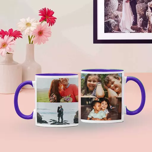 Personalised Purple Coloured Inside Mug with 4 Photo Collage